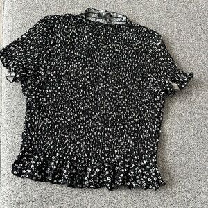 Aqua black and white floral searsucker Tshirt